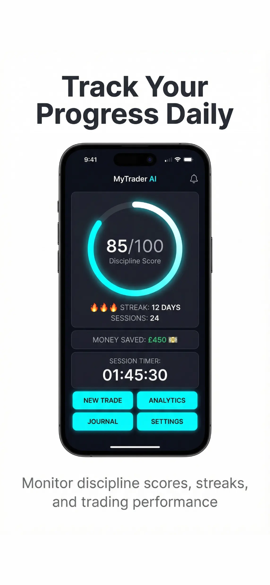 MyTrader AI dashboard with discipline score